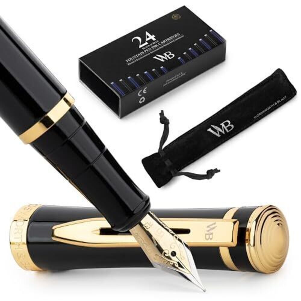 1789 Fountain Pen Set, 18K Gilded Extra Fine Nib, Includes 24 Pack Ink